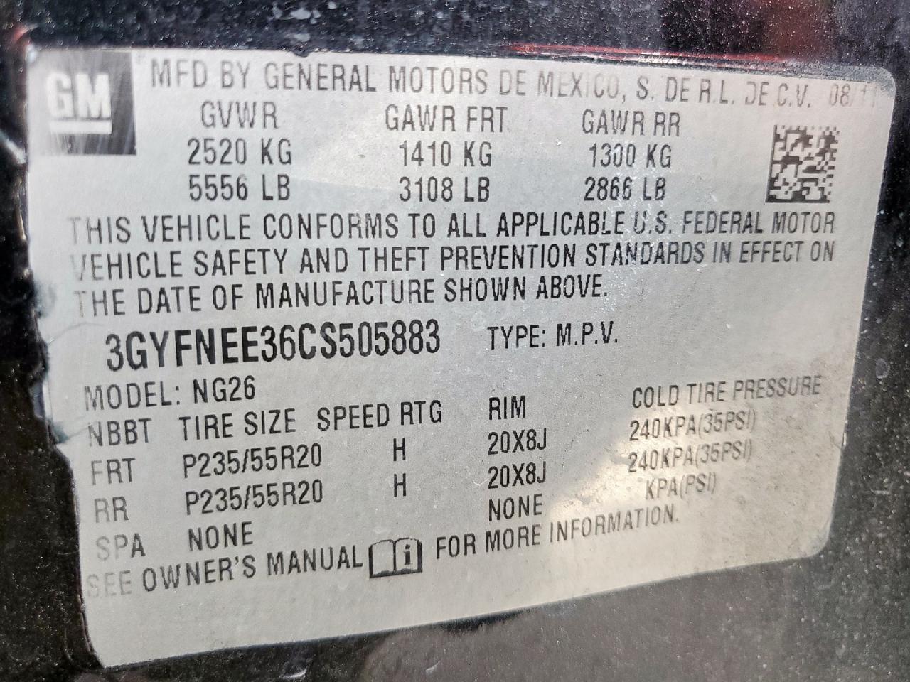 2012 Cadillac Srx Performance Collection VIN: 3GYFNEE36CS505883 Lot: 65220465