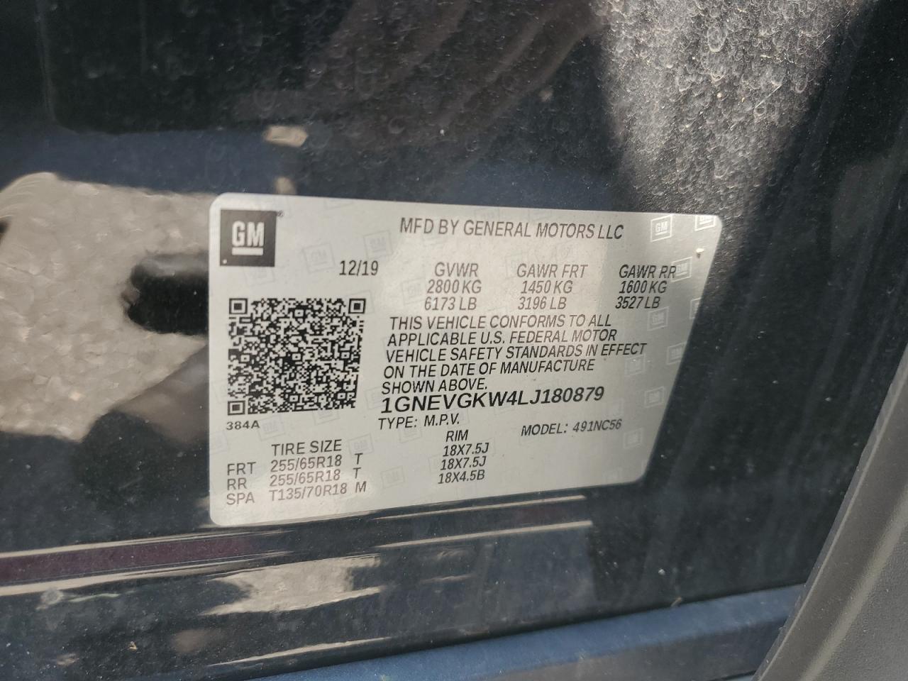 2020 Chevrolet Traverse Lt VIN: 1GNEVGKW4LJ180879 Lot: 64947685