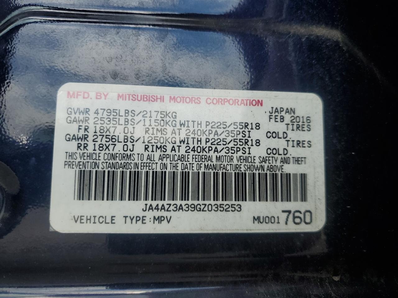 2016 Mitsubishi Outlander Se VIN: JA4AZ3A39GZ035253 Lot: 62355235