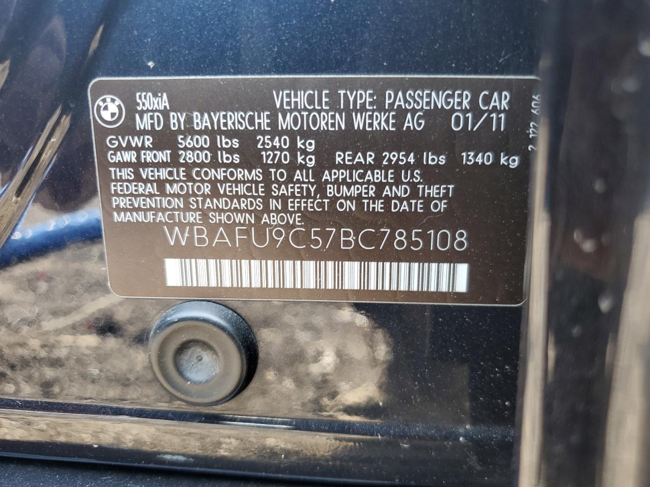 2011 BMW 550 Xi VIN: WBAFU9C57BC785108 Lot: 64849935