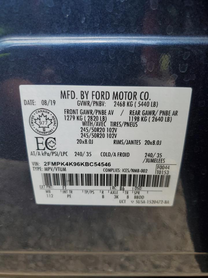 2019 Ford Edge Titanium VIN: 2FMPK4K96KBC54546 Lot: 64140265