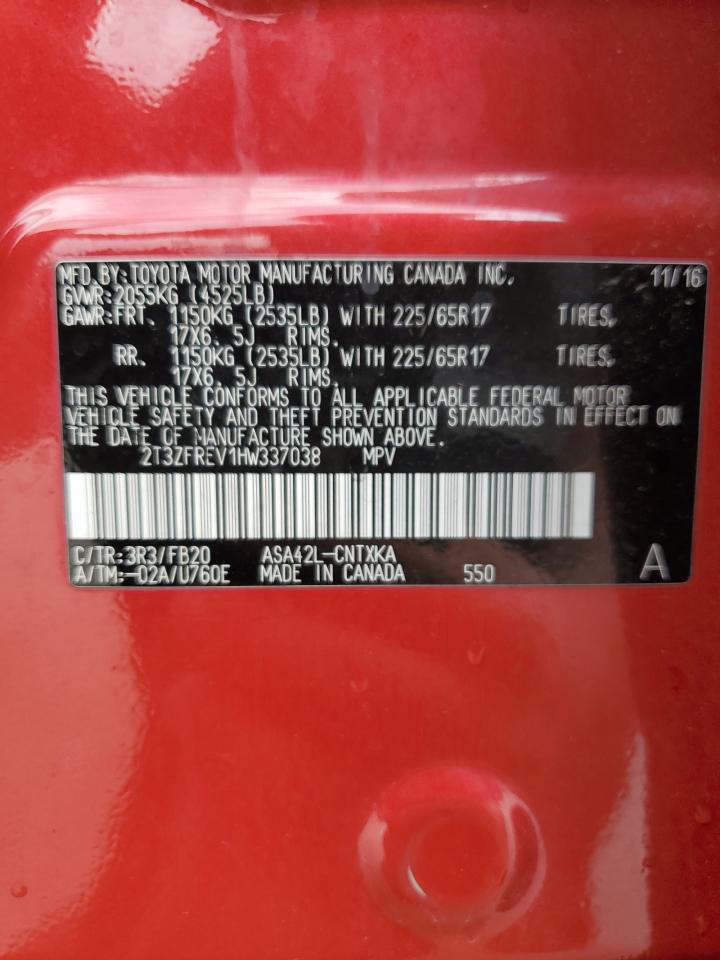 2017 Toyota Rav4 Le VIN: 2T3ZFREV1HW337038 Lot: 63244375