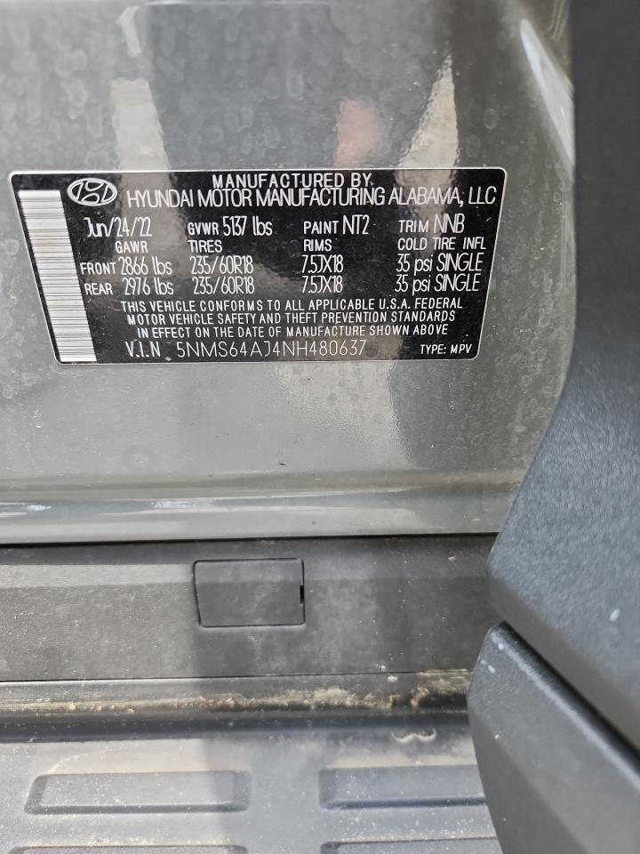 2022 Hyundai Santa Fe Sel VIN: 5NMS64AJ4NH480637 Lot: 63657975