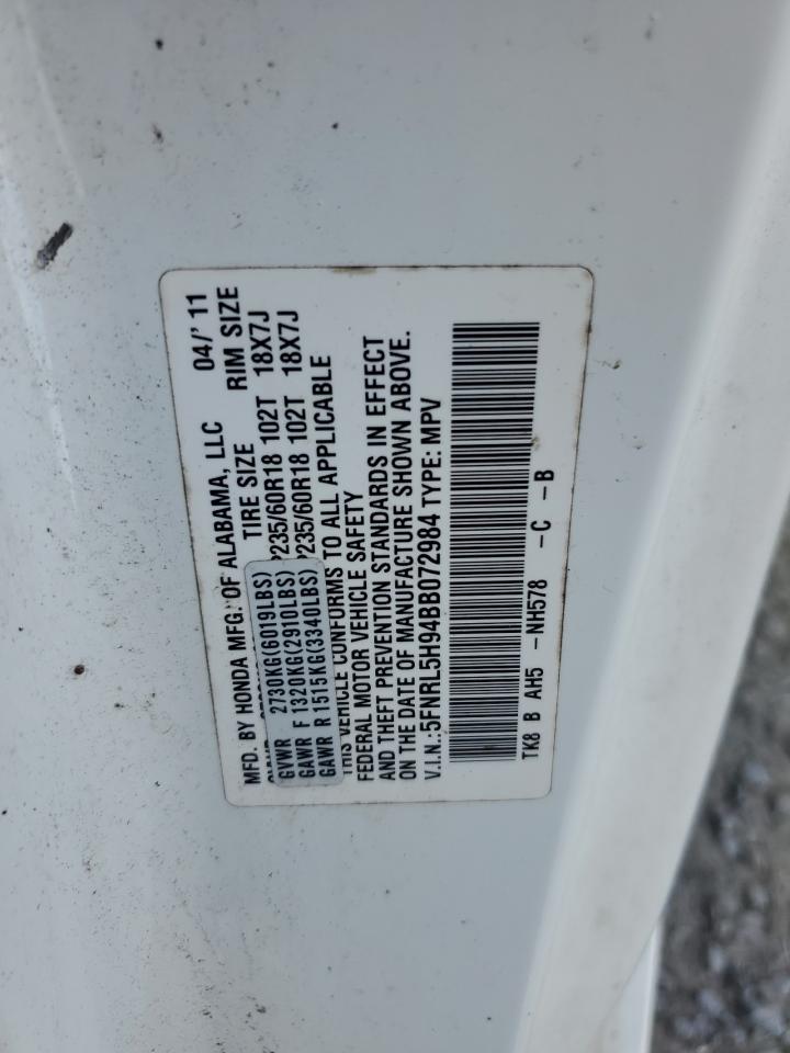 2011 Honda Odyssey Touring VIN: 5FNRL5H94BB072984 Lot: 63149555