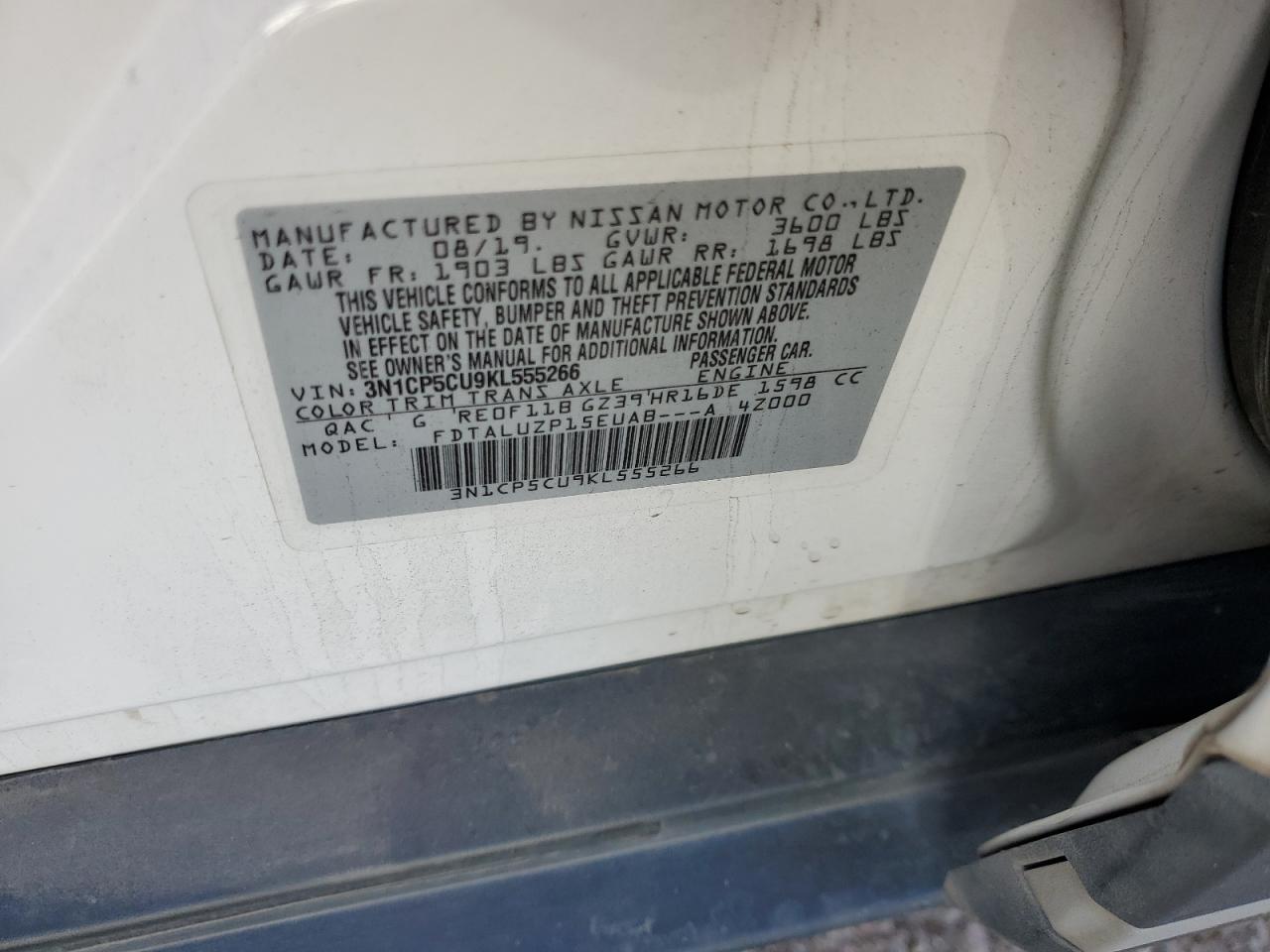 2019 Nissan Kicks S VIN: 3N1CP5CU9KL555266 Lot: 64277085