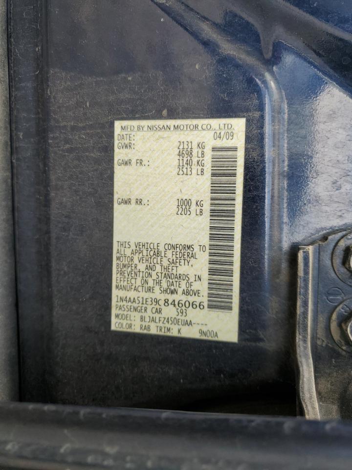 2009 Nissan Maxima S VIN: 1N4AA51E39C846066 Lot: 64763875
