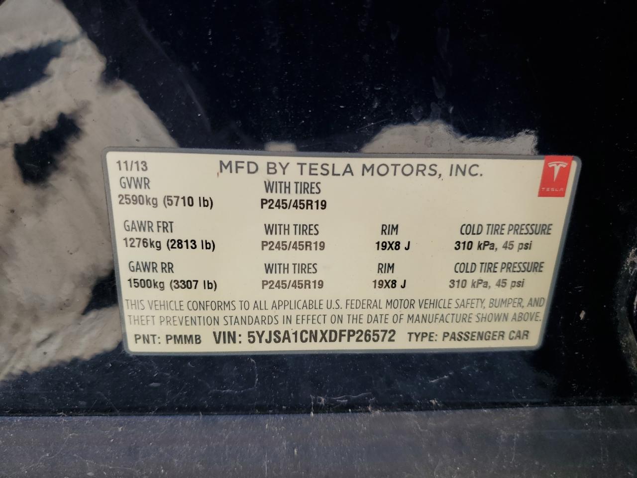 2013 Tesla Model S VIN: 5YJSA1CNXDFP26572 Lot: 63529645