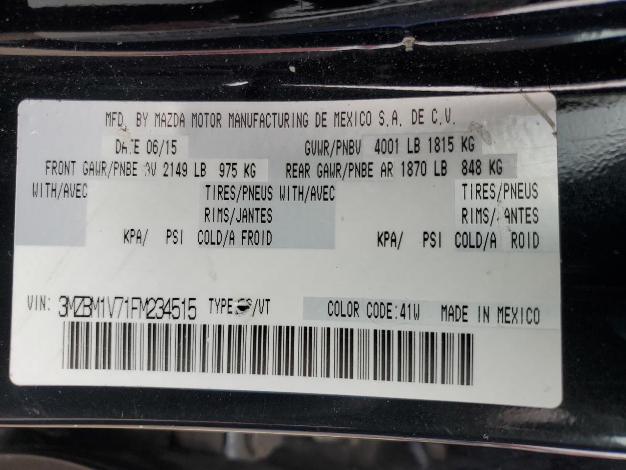 2015 Mazda 3 Touring VIN: 3MZBM1V71FM234515 Lot: 66144875