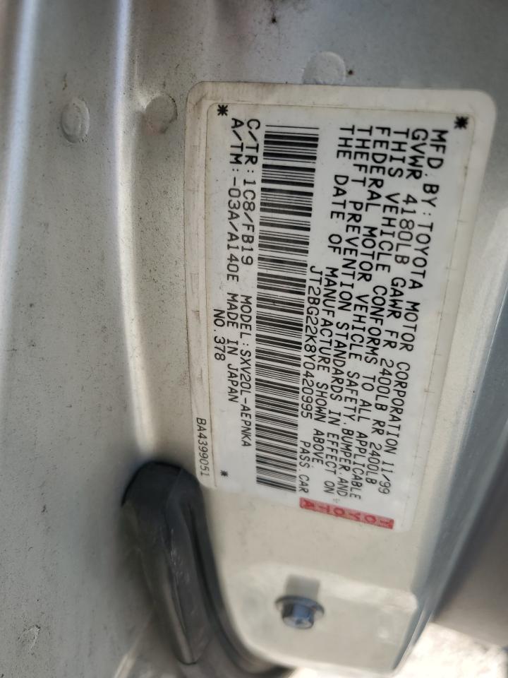 2000 Toyota Camry Ce VIN: JT2BG22K8Y0420995 Lot: 64349025