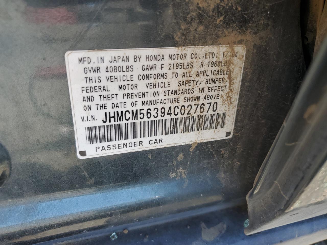 2004 Honda Accord Lx VIN: JHMCM56394C027670 Lot: 64776155