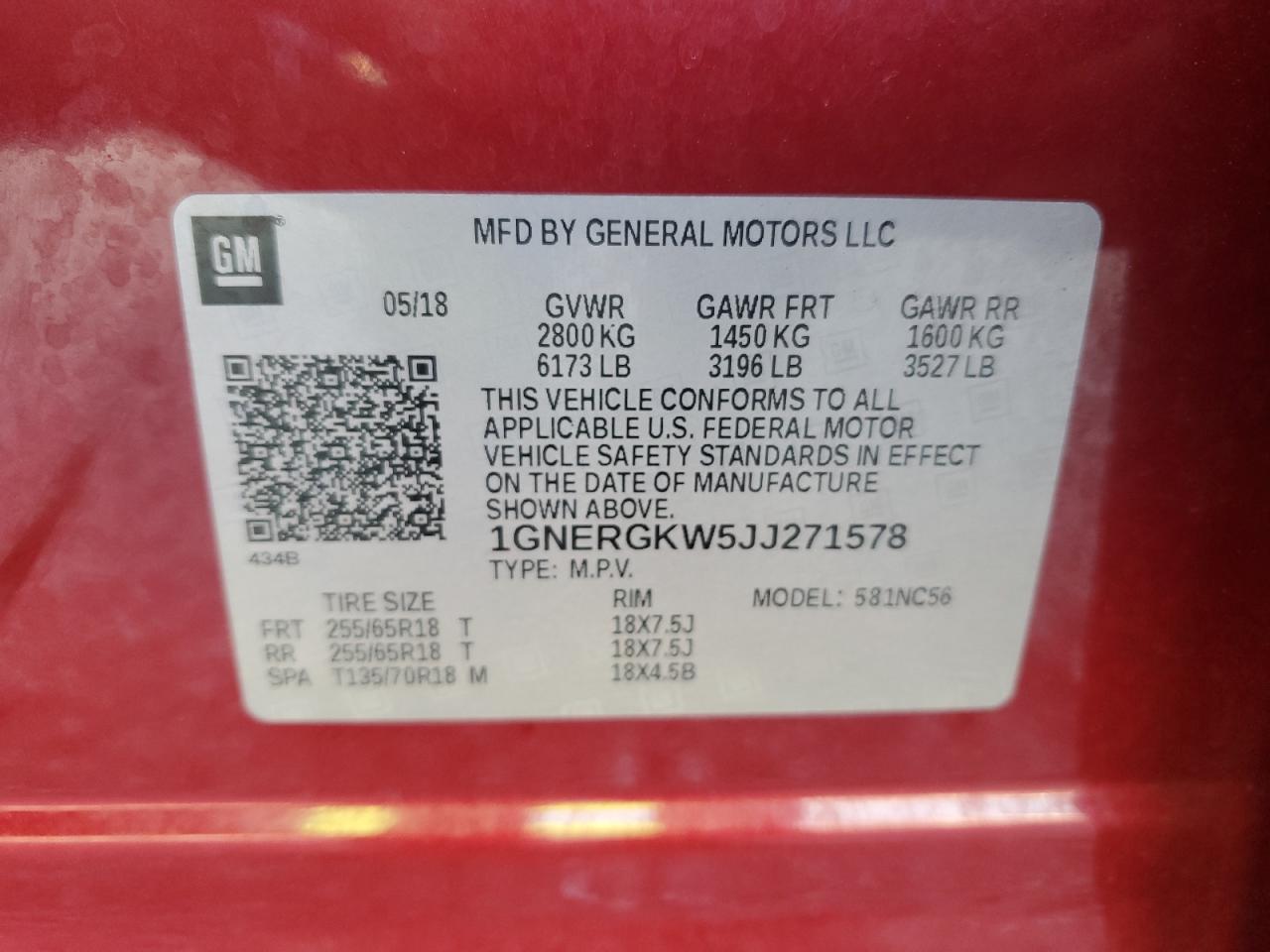 2018 Chevrolet Traverse Lt VIN: 1GNERGKW5JJ271578 Lot: 62890105