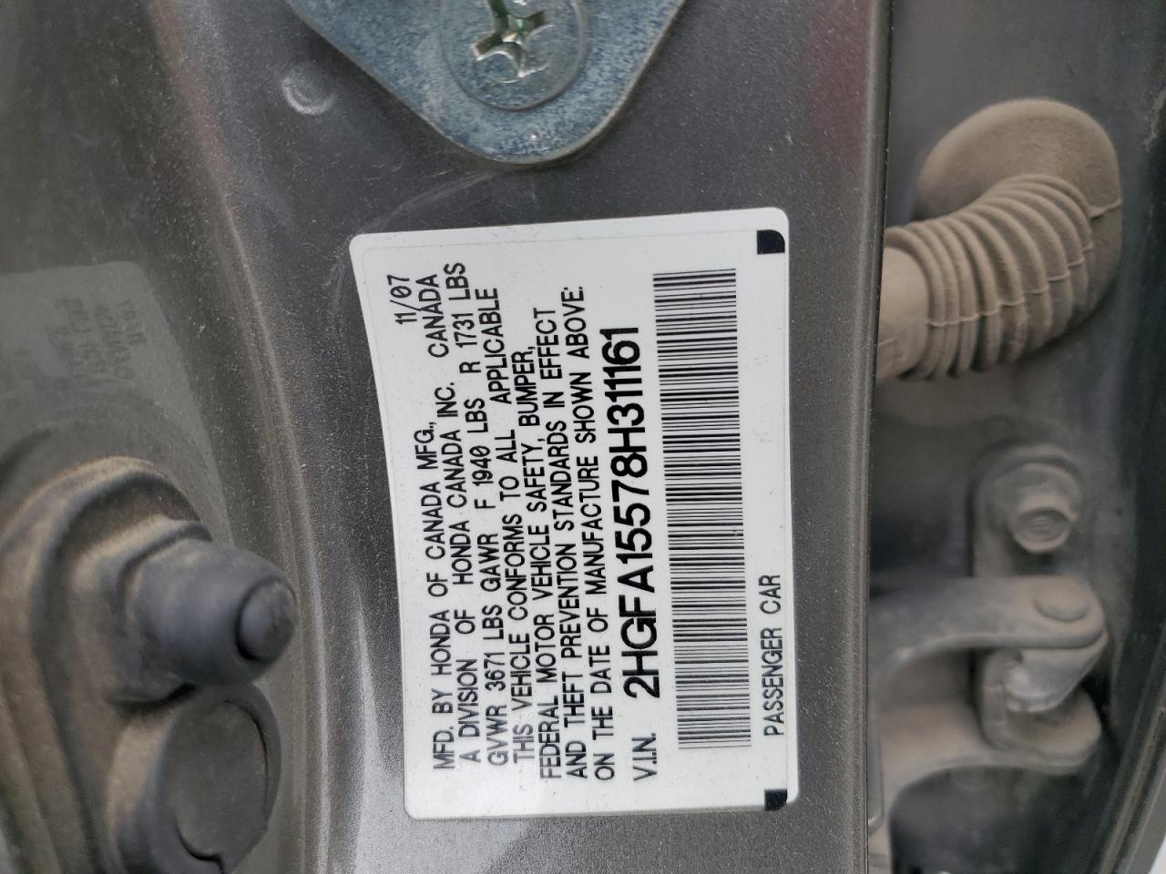 2008 Honda Civic Lx VIN: 2HGFA15578H311161 Lot: 65291005