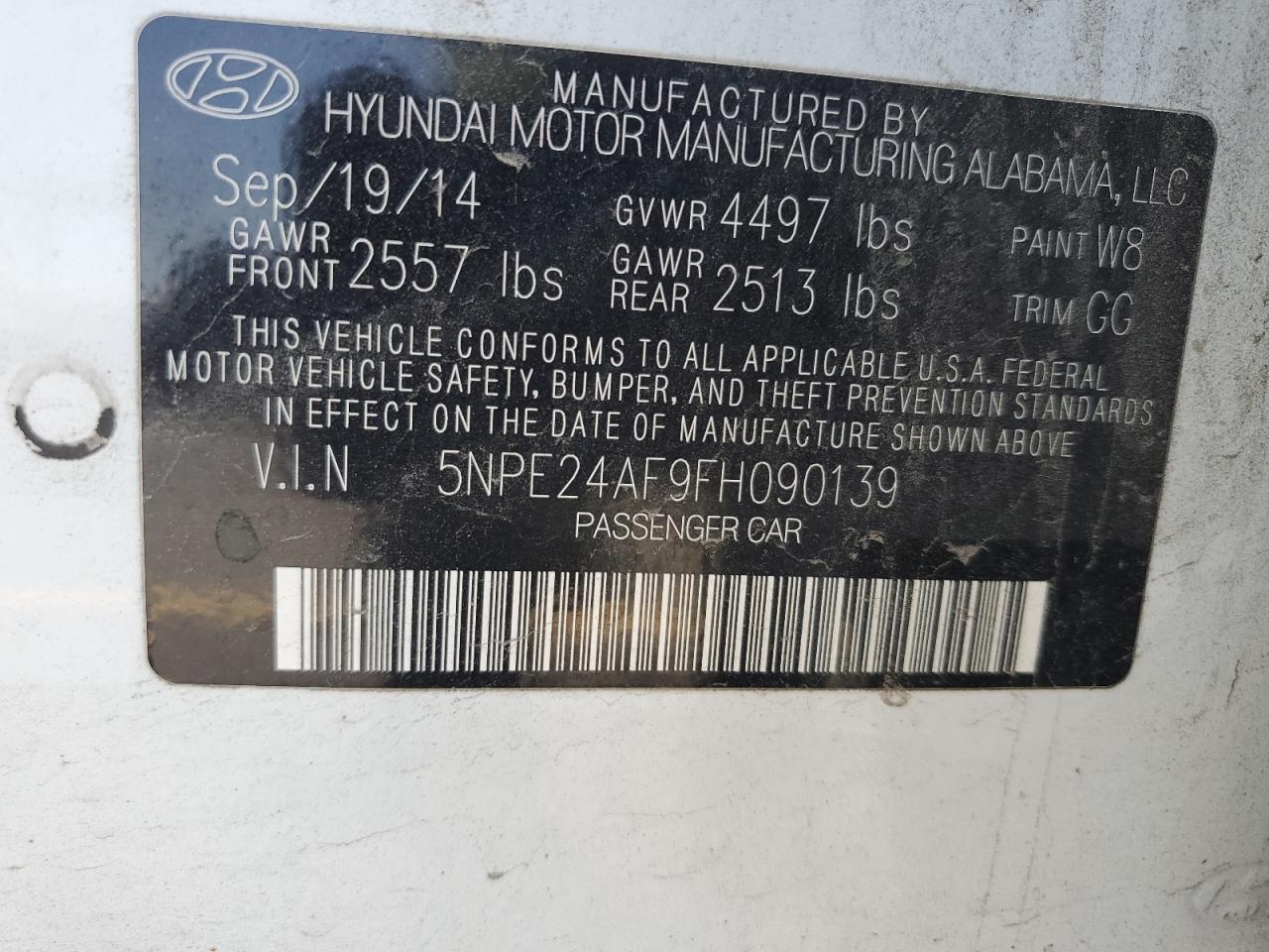 5npe24af9fh090139 5NPE24AF9FH090139 2015 Hyundai Sonata Se