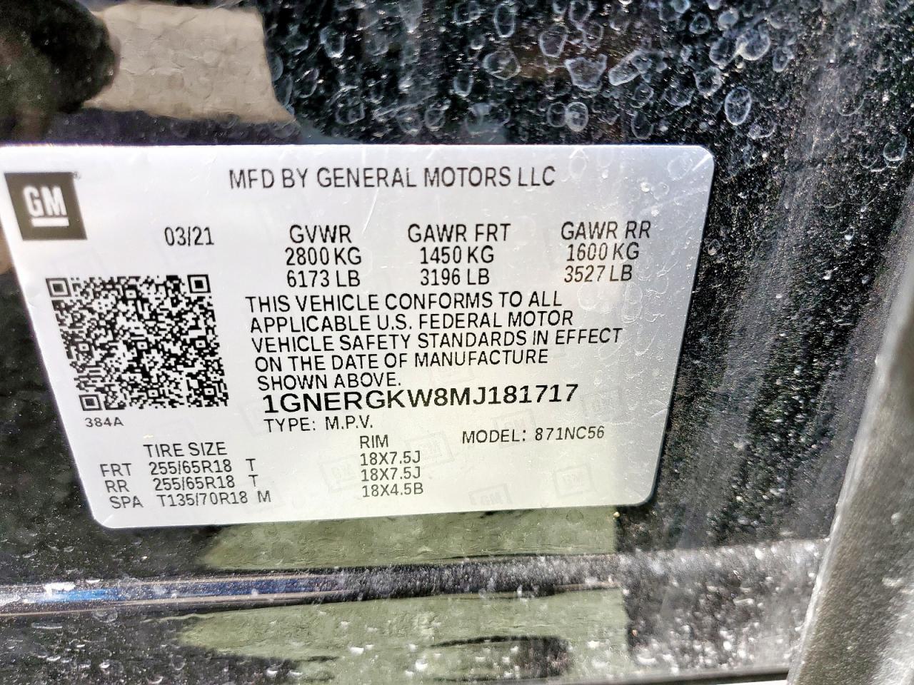 2021 Chevrolet Traverse Lt VIN: 1GNERGKW8MJ181717 Lot: 65136275