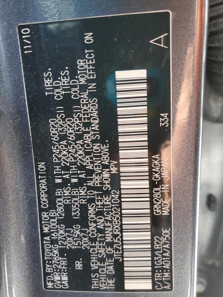 2011 Toyota 4Runner Sr5 VIN: JTEZU5JRXB5021042 Lot: 64852815
