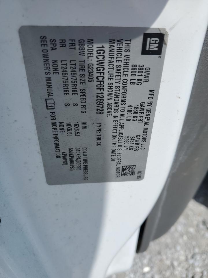 2015 Chevrolet Express G2500 VIN: 1GCWGFCF6F1269728 Lot: 65324615