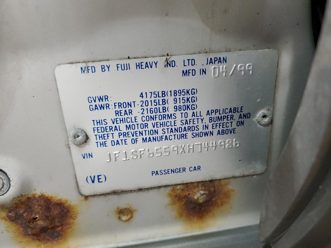 1999 Subaru Forester S VIN: JF1SF6559XH744986 Lot: 63837855