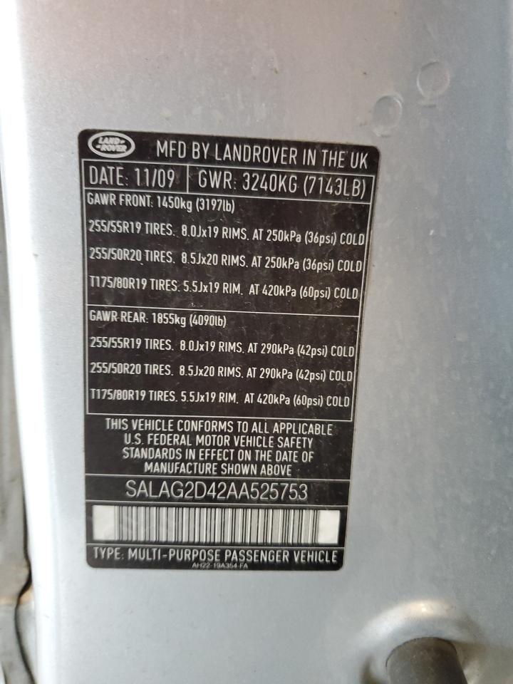 2010 Land Rover Lr4 Hse VIN: SALAG2D42AA525753 Lot: 66752125