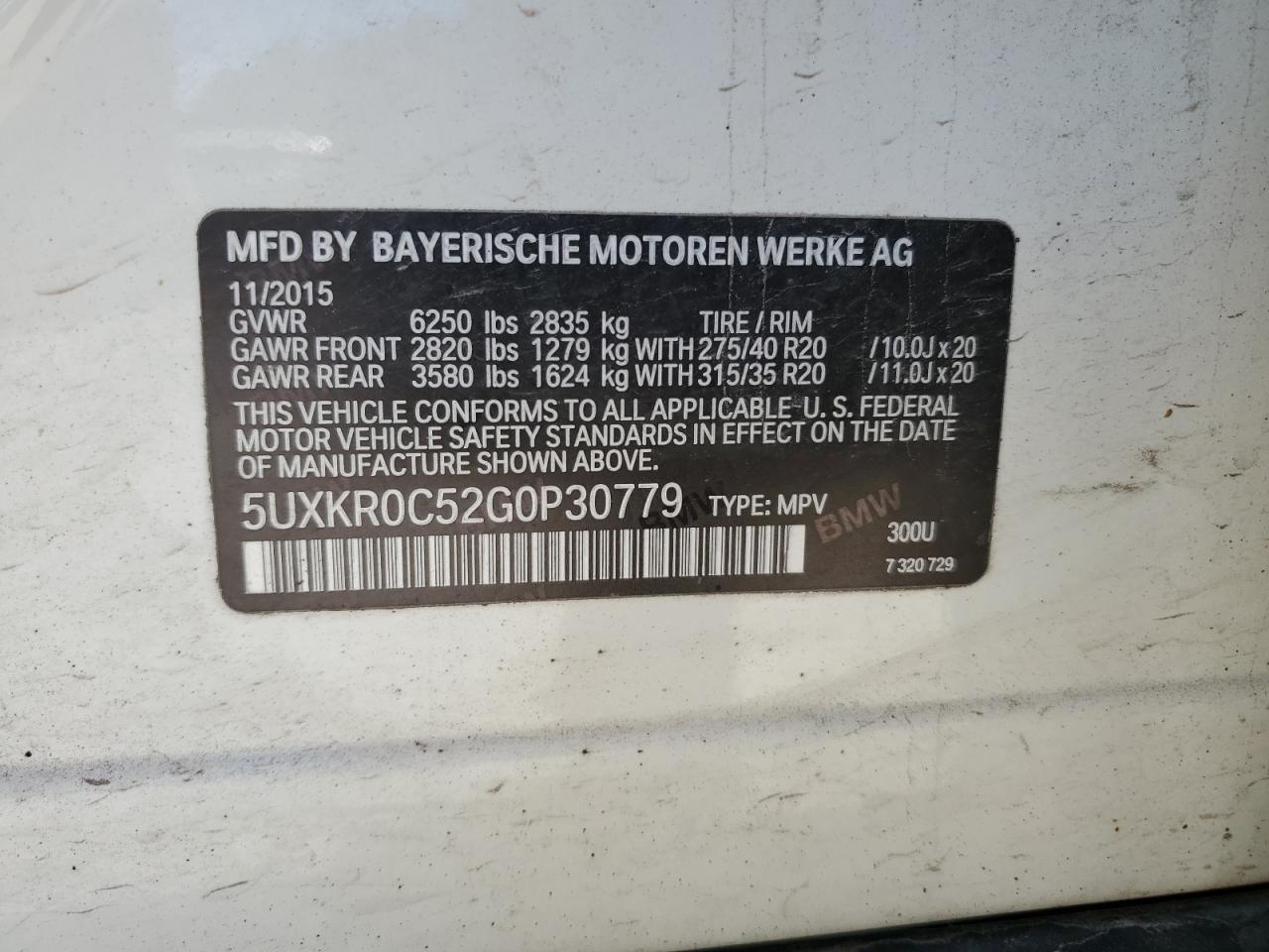 2016 BMW X5 xDrive35I VIN: 5UXKR0C52G0P30779 Lot: 65943075