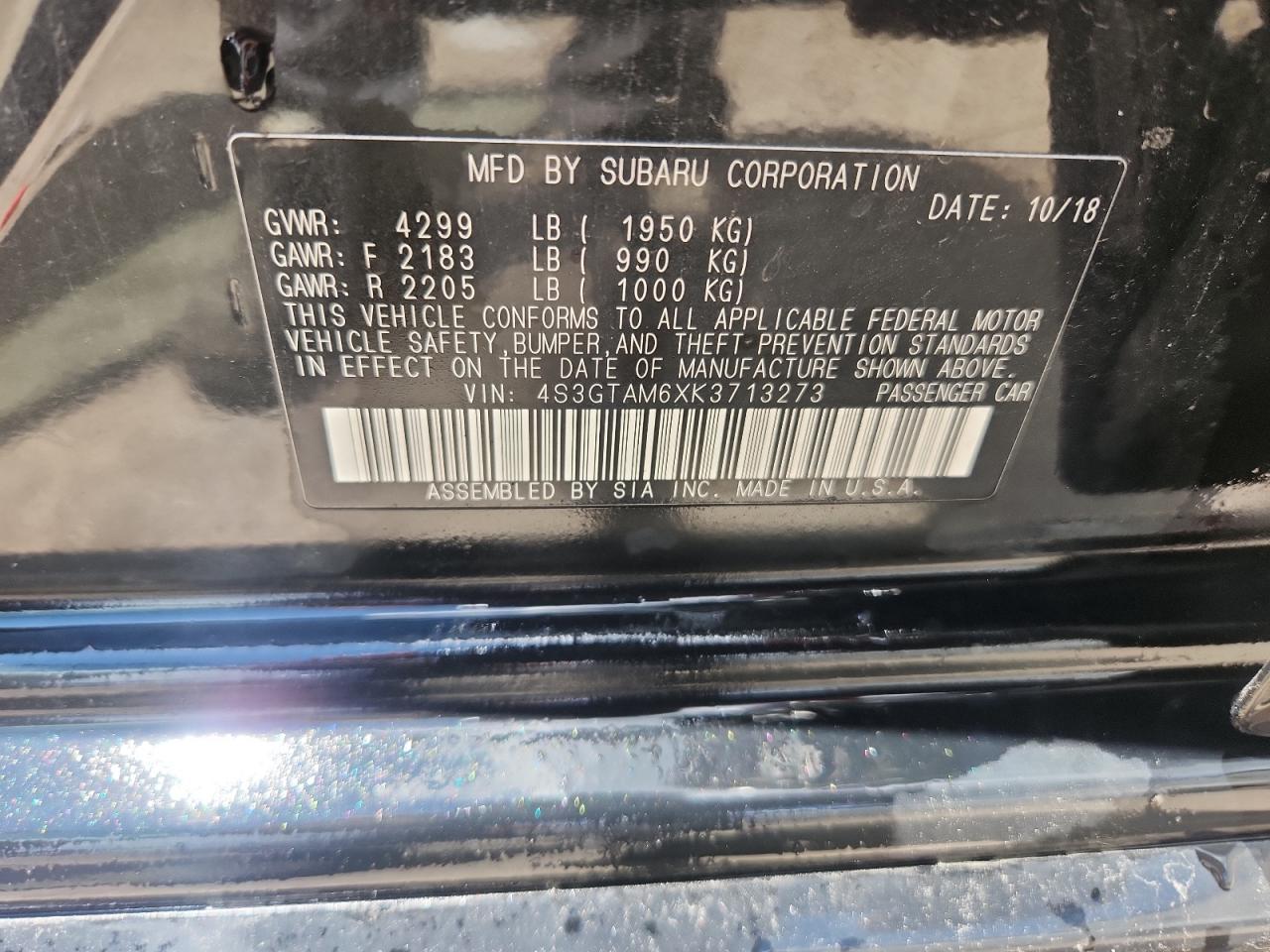 2019 Subaru Impreza Sport VIN: 4S3GTAM6XK3713273 Lot: 65264875