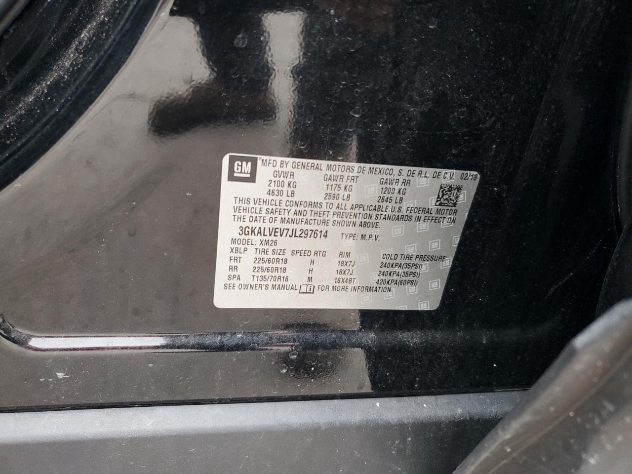 2018 GMC Terrain Slt VIN: 3GKALVEV7JL297614 Lot: 64299095