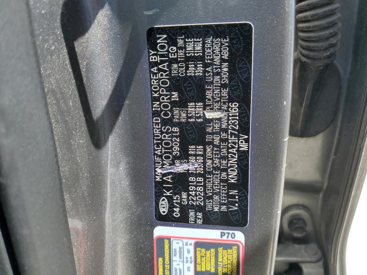 2015 Kia Soul VIN: KNDJN2A21F7231166 Lot: 64451585