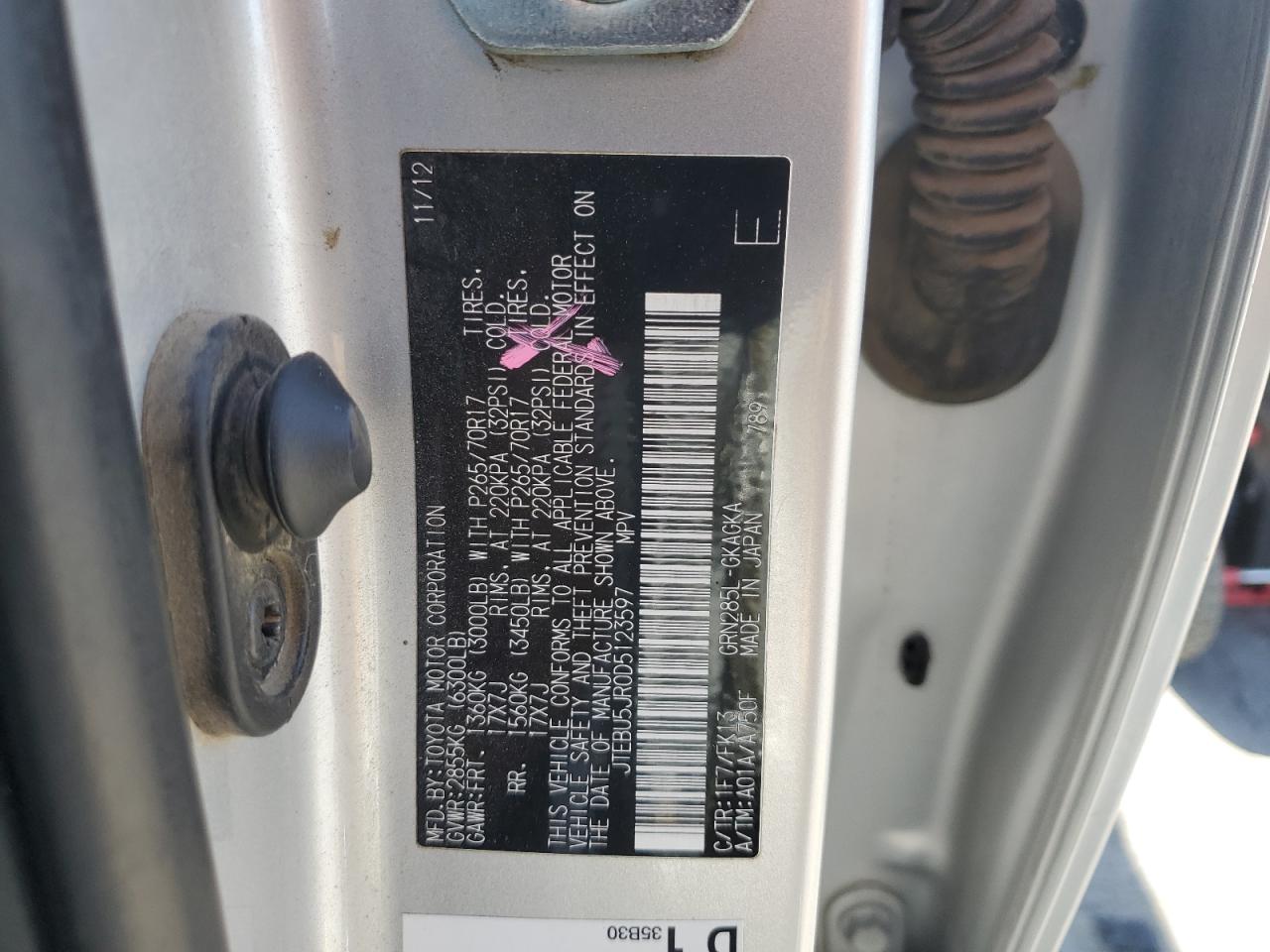 2013 Toyota 4Runner Sr5 VIN: JTEBU5JR0D5123597 Lot: 64325545