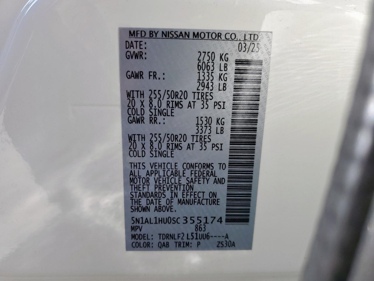 2025 Infiniti Qx60 Autograph VIN: 5N1AL1HU0SC355174 Lot: 64319215