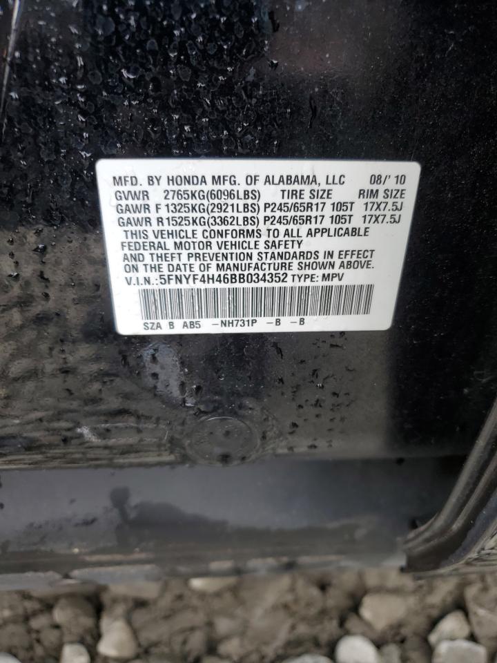 2011 Honda Pilot Ex VIN: 5FNYF4H46BB034352 Lot: 64580265