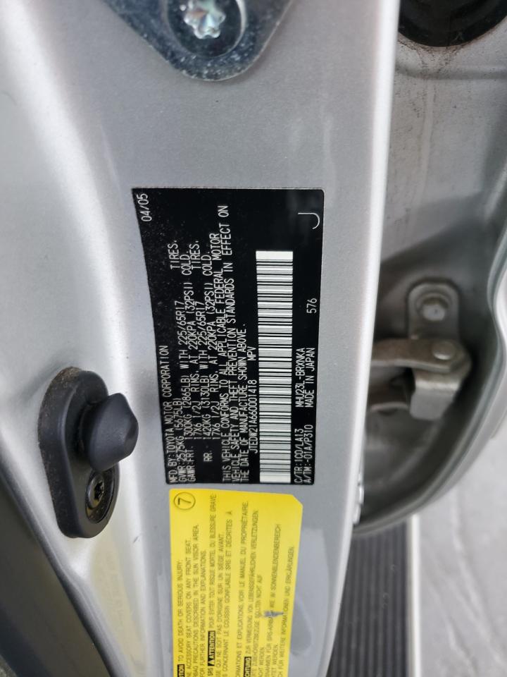 2006 Toyota Highlander Hybrid VIN: JTEDW21A660001418 Lot: 66668635