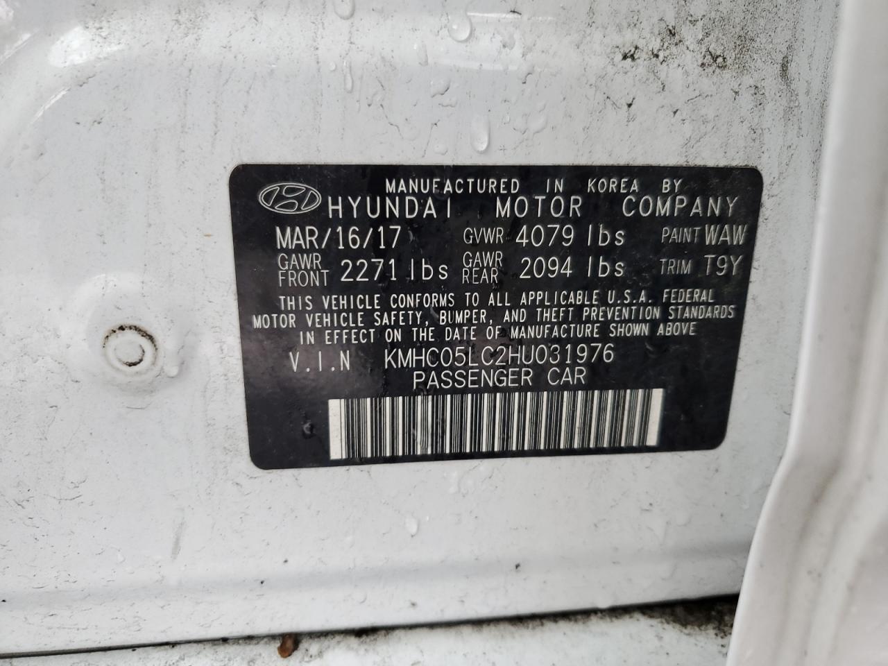 2017 Hyundai Ioniq Limited VIN: KMHC05LC2HU031976 Lot: 64939925