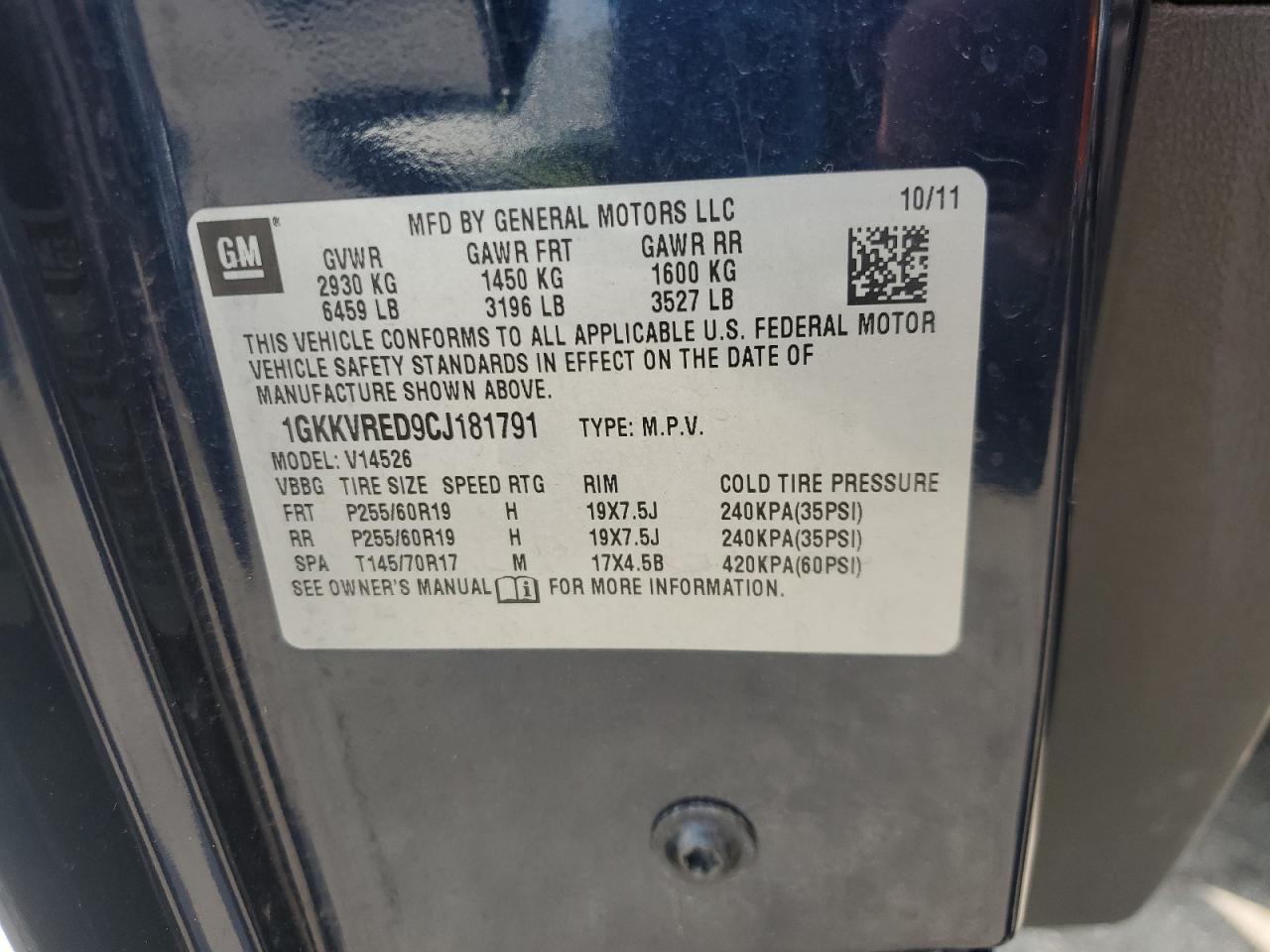 2012 GMC Acadia Slt-1 VIN: 1GKKVRED9CJ181791 Lot: 65121565