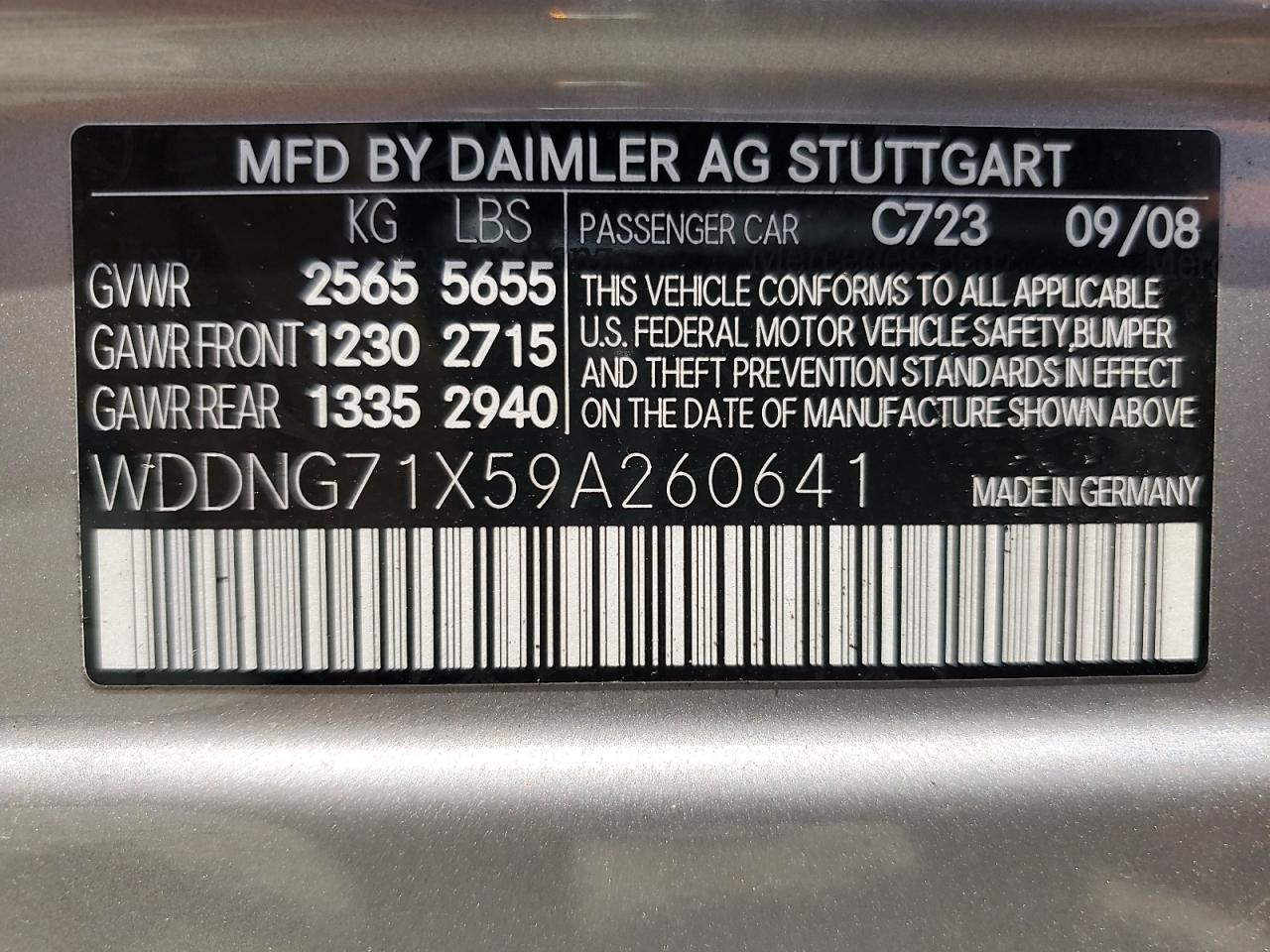 2009 Mercedes-Benz S 550 VIN: WDDNG71X59A260641 Lot: 64050055