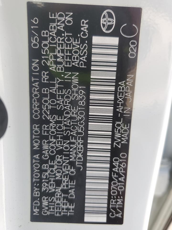 2016 Toyota Prius VIN: JTDKBRFU5G3018391 Lot: 63839235