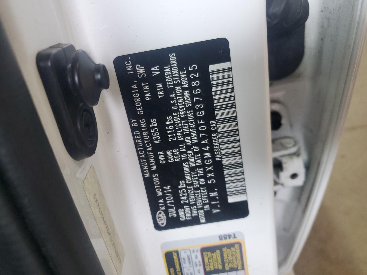 2015 Kia Optima Lx VIN: 5XXGM4A70FG376825 Lot: 65253655