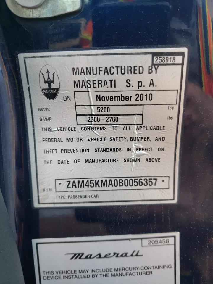 zam45kma0b0056357 ZAM45KMA0B0056357 2011 Maserati Granturismo S