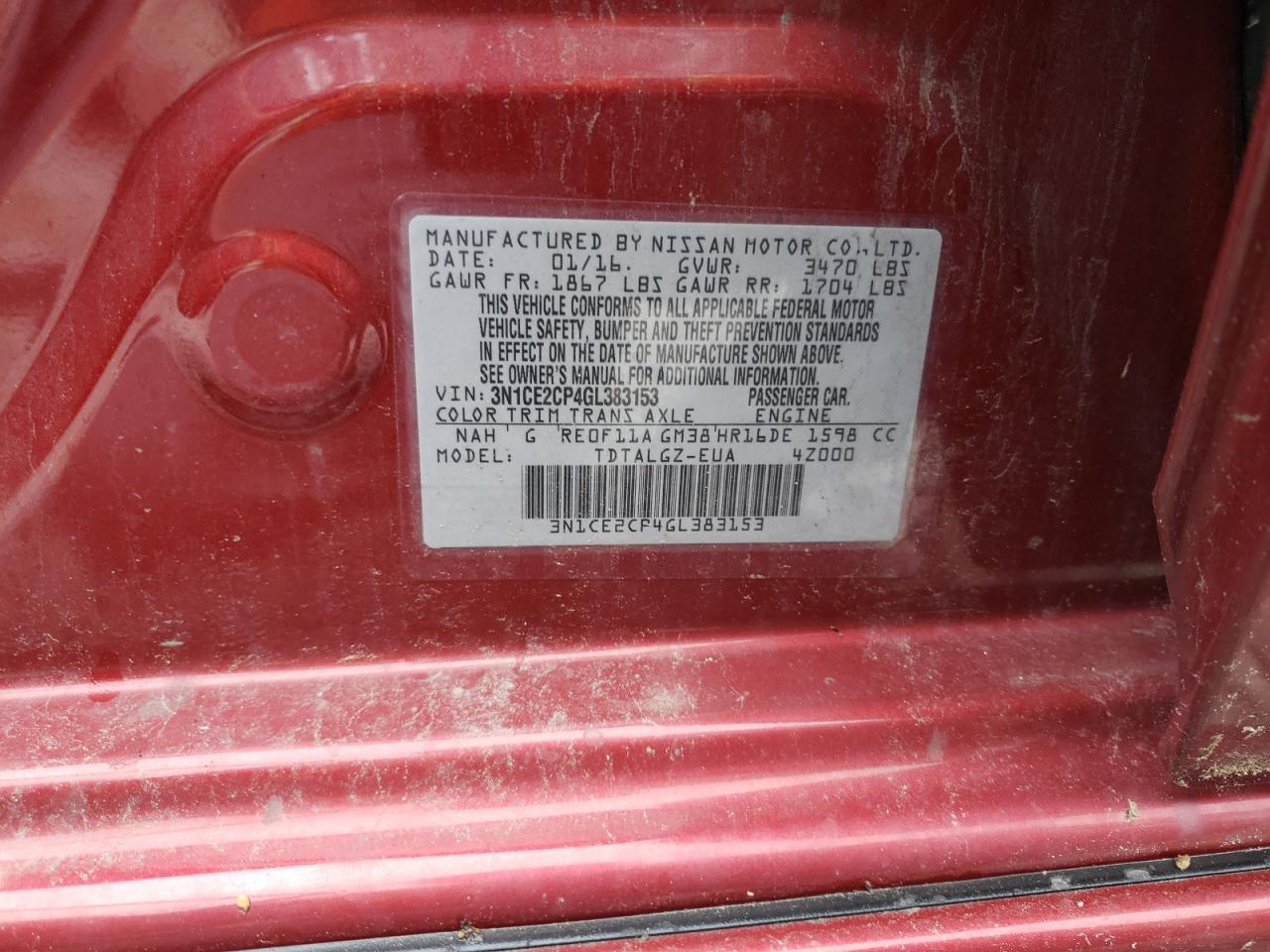 2016 Nissan Versa Note S VIN: 3N1CE2CP4GL383153 Lot: 63032365