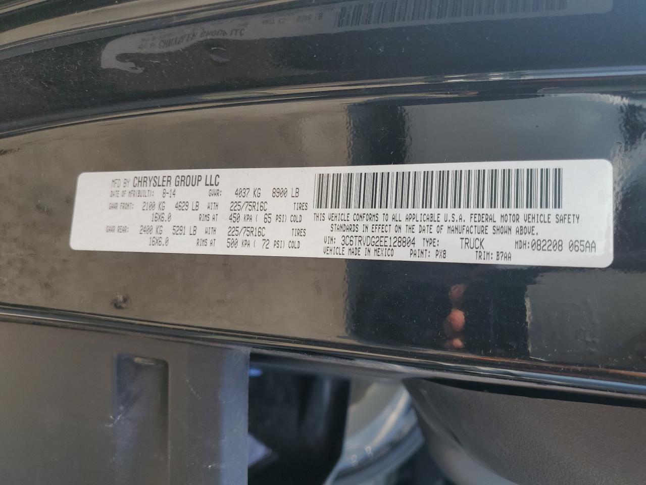 2014 Ram Promaster 2500 2500 High VIN: 3C6TRVDG2EE128804 Lot: 64491795