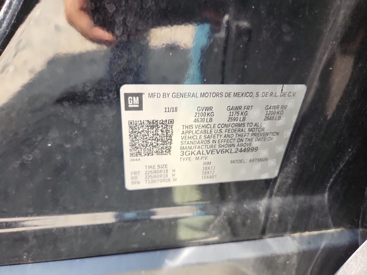 2019 GMC Terrain Slt VIN: 3GKALVEV6KL244999 Lot: 64941965