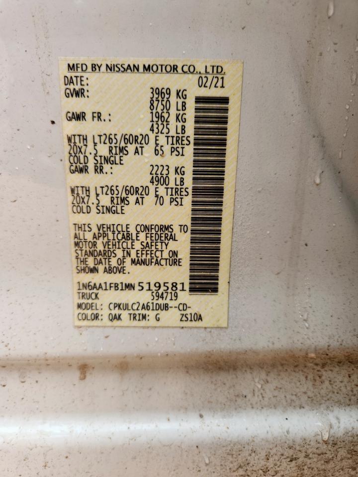 2021 Nissan Titan Xd Sv VIN: 1N6AA1FB1MN519581 Lot: 62878345