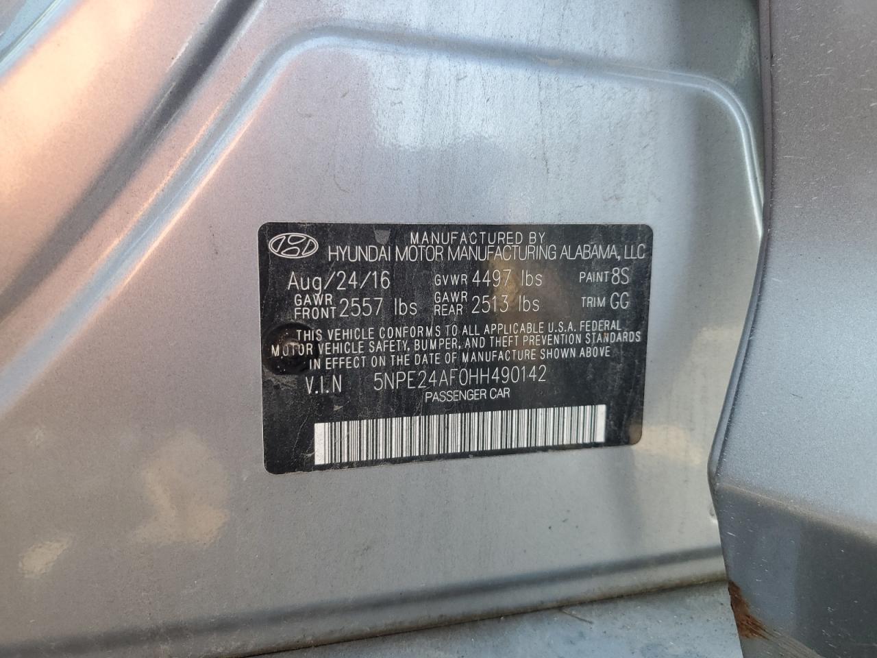2017 Hyundai Sonata Se VIN: 5NPE24AF0HH490142 Lot: 66121405