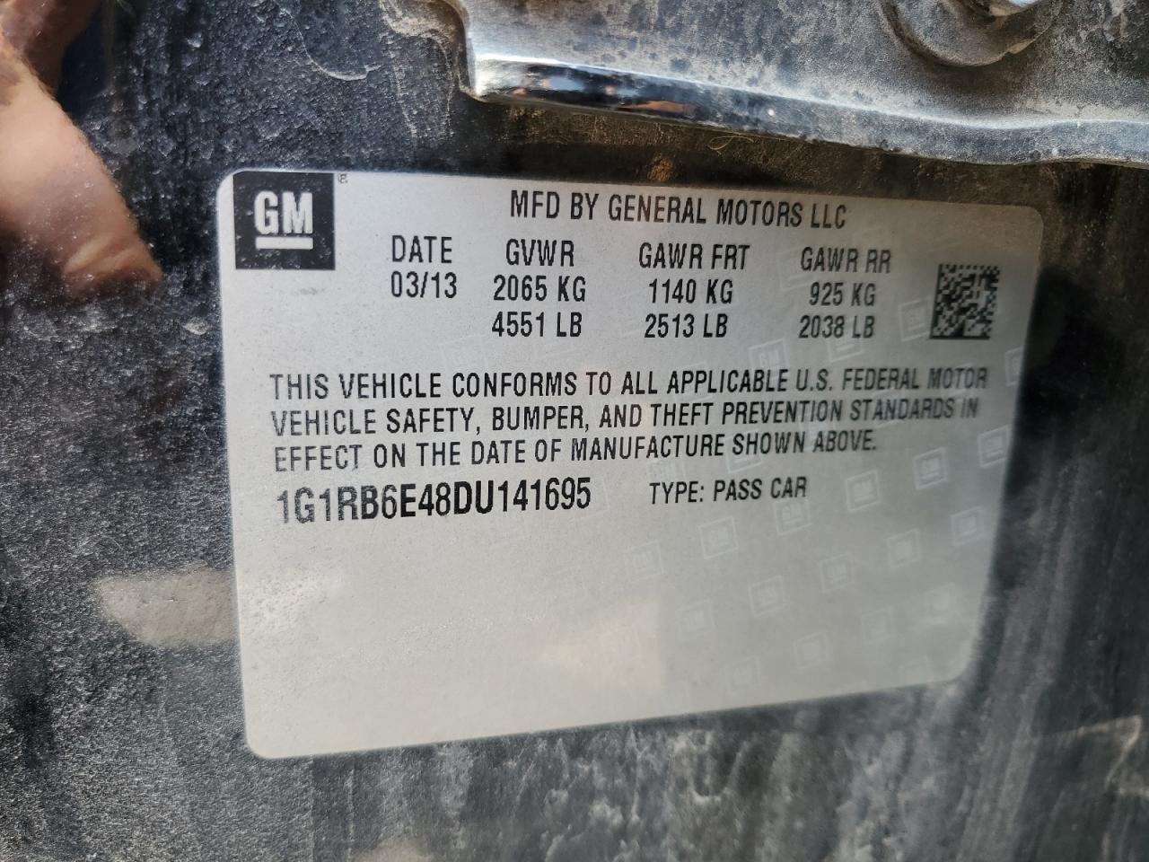 2013 Chevrolet Volt VIN: 1G1RB6E48DU141695 Lot: 64444315