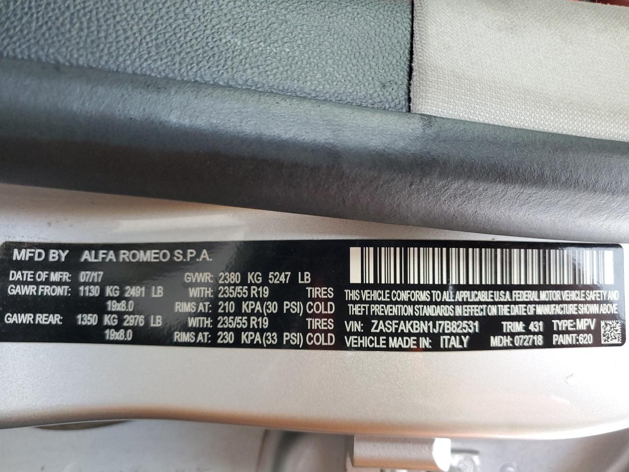 2018 Alfa Romeo Stelvio Ti VIN: ZASFAKBN1J7B82531 Lot: 64979645