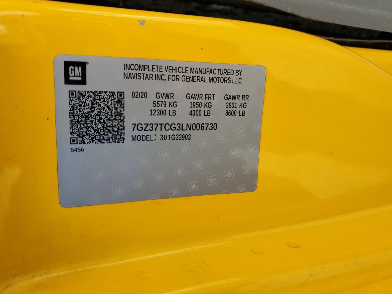 2020 GMC Savana Cutaway G3500 VIN: 7GZ37TCG3LN006730 Lot: 63398575