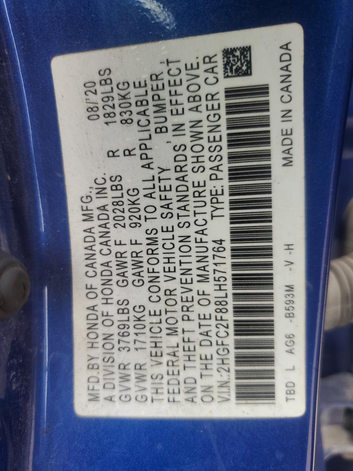2020 Honda Civic Sport VIN: 2HGFC2F88LH571764 Lot: 63315885