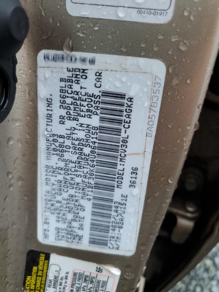 2004 Toyota Camry Le VIN: 4T1BF30K64U064158 Lot: 63103595