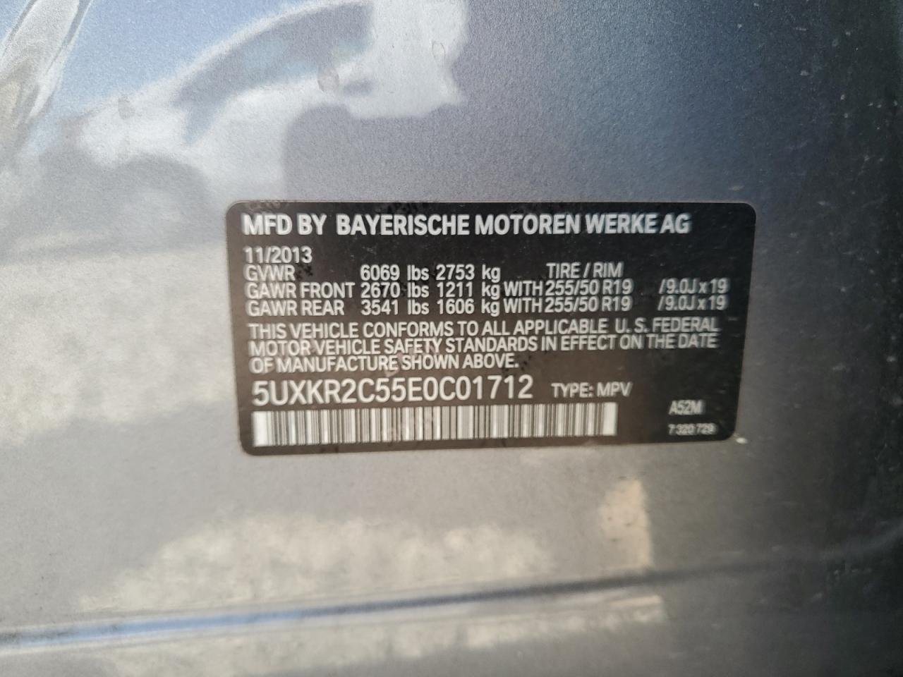 2014 BMW X5 Sdrive35I VIN: 5UXKR2C55E0C01712 Lot: 65244235