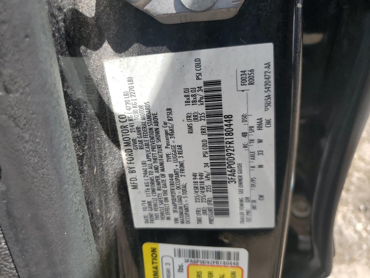 2015 Ford Fusion Titanium VIN: 3FA6P0D92FR180448 Lot: 64954915