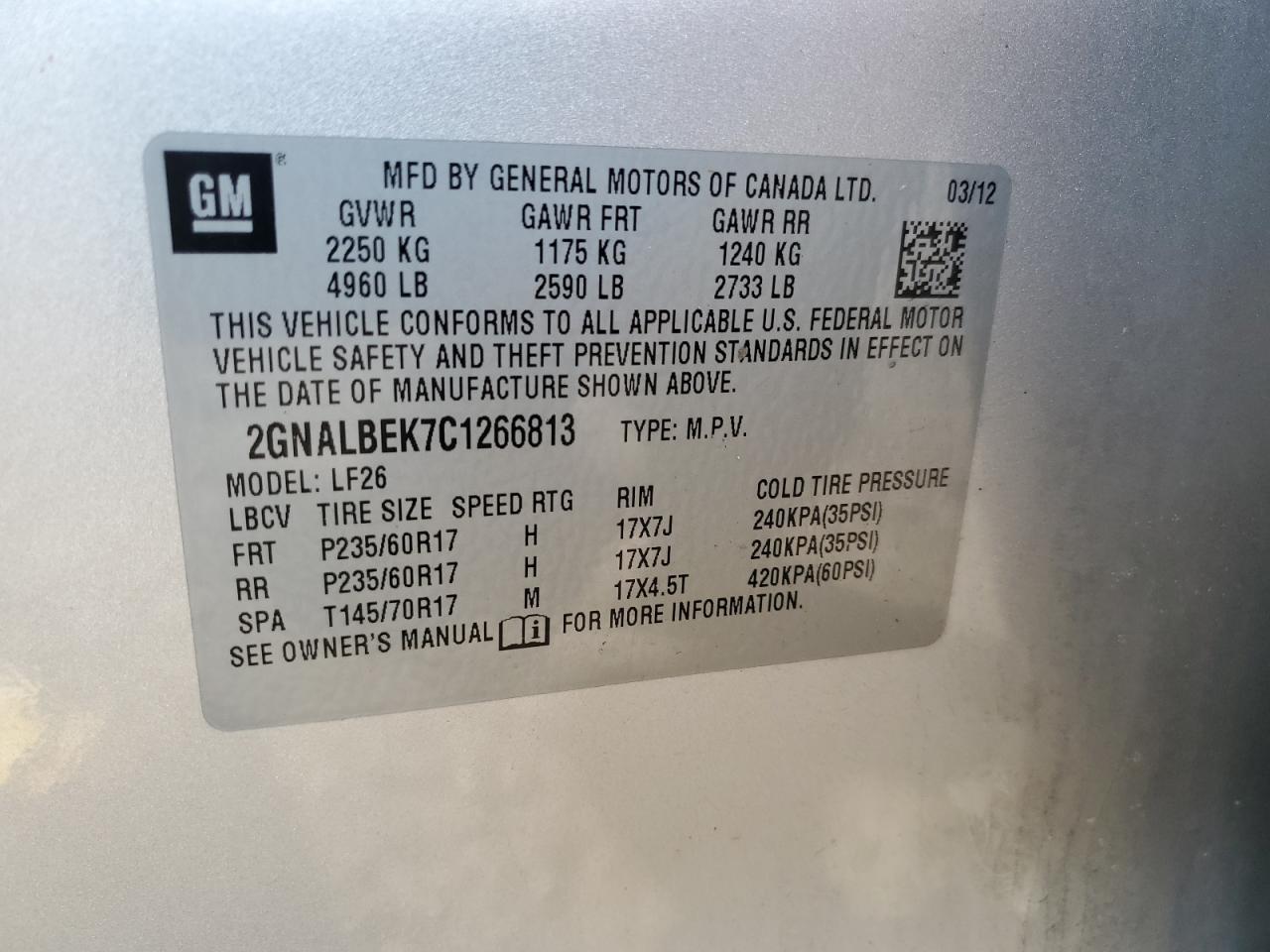 2012 Chevrolet Equinox Ls VIN: 2GNALBEK7C1266813 Lot: 65250855