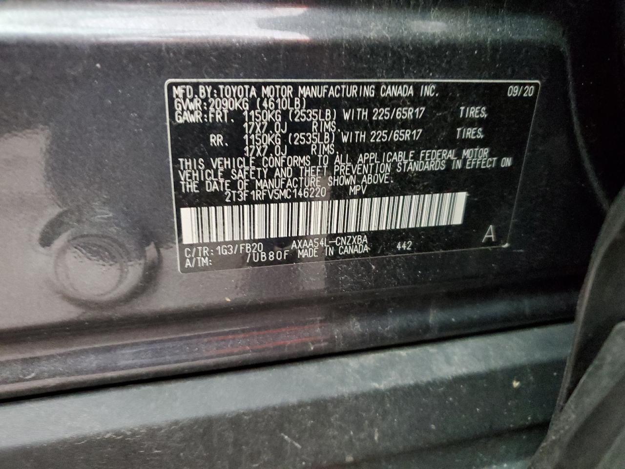 2021 Toyota Rav4 Le VIN: 2T3F1RFV5MC146220 Lot: 65408005